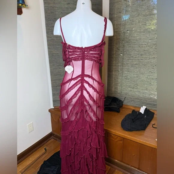 Mirror Palais Cascading Ruffle Gown in Sangre (Sheer) - Picture 4 of 10